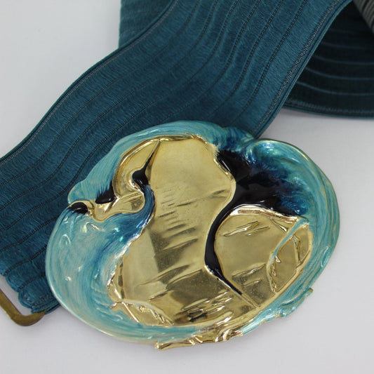 Charmant Heron Bird Vintage Turquoise Teal Stretch Belt Clip Buckle